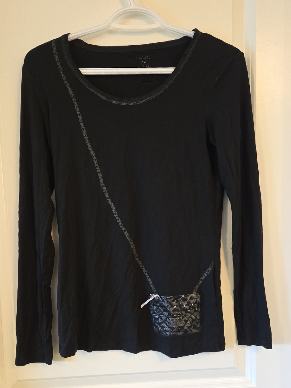 Marc Cain Black Long-Sleeve Top with Printed Crossbody Purse Detail